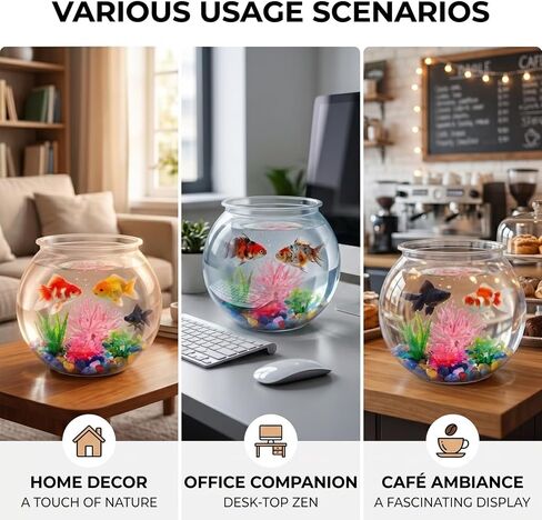 1 Gallon Clear Plastic Fish Bowl Set, Shatterproof Round Aquarium with Colorful Pebbles, 3 Artificial Plants and PVC Coral, Small Betta Fish Tank for Desk, Shelf, Home Decoration in Saudi Arabia