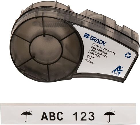 Brady Authentic (M21-375-423) Harsh Environment Polyester Label for Barcode, Solar Panel, and Printed Circuit Board, BlackonWhite- For M210, M210-LAB, M211, BMP21-PLUS and BMP21-LAB, .375"W 21'L in Kuwait