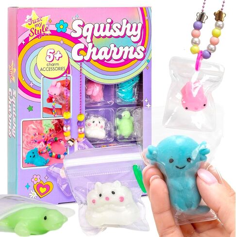 Just My Style Squishy Charms, Create 5 Squishy Bag Charms, Necklaces, Friendship Bracelets with Kawaii TPR Squishies in Pouches & Beads for Jewelry Making, Unique Jewelry Making Kit, Gifts for Girls in Kuwait