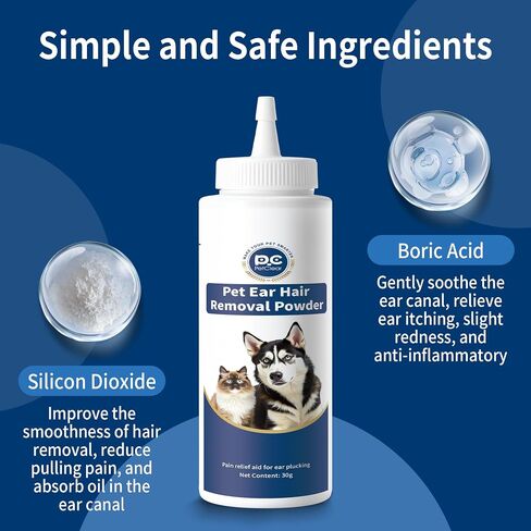 Dog Ear Powder for Hair Removal, 30g, Reduces Pain, Keeps Ears Dry, Removes Odors and Earwax, Relieves Itching, Suitable for Cats and Dogs, 1 Bottle in Saudi Arabia