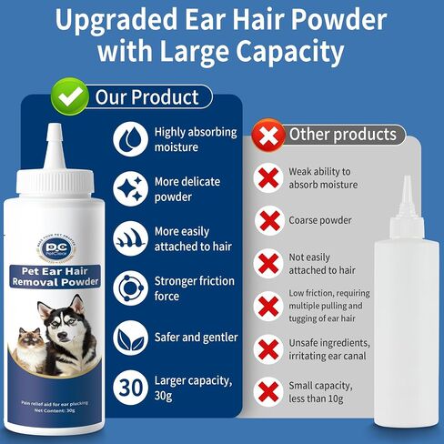 Dog Ear Powder for Hair Removal, 30g, Reduces Pain, Keeps Ears Dry, Removes Odors and Earwax, Relieves Itching, Suitable for Cats and Dogs, 1 Bottle in Saudi Arabia
