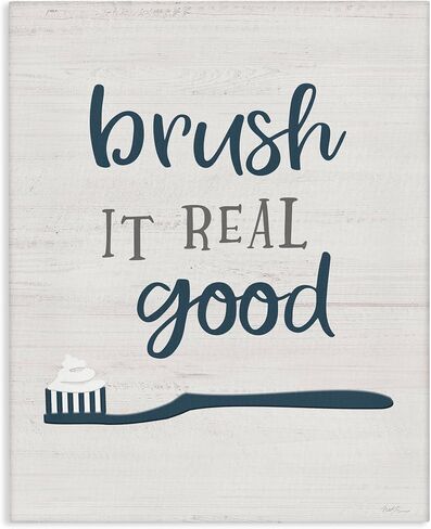 Stupell Industries Brush It Real Good Phrase Dental Hygiene Humor، صممتها ناتالي كاربنتيري لوحة فنية جدارية من القماش، مقاس 36 × 48، أزرق in Kuwait
