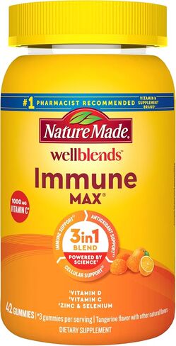 Nature Made Wellblends ImmunMAX Gummies، فيتامين C 750 مجم، زنك، وفيتامين D3 5000 وحدة دولية، مكمل دعم المناعة، 42 علكة بنكهة اليوسفي in Kuwait