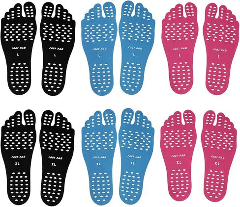 Beach Foot Pads Barefoot Adhesive Invisible Shoes Stick on Foot Pad Stickers Stick on Soles Anti-Slip Waterproof Silicone Unisex Footing Pad For Surfing Yoga Swimming 6 Pack Black Blue 9.5-12 Size in Kuwait