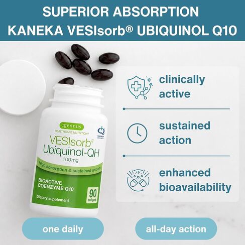 VESIsorb Ubiquinol-QH Advanced CoQ10 100mg, High Absorption 600% Bioavailability & Fast Sustained Action, 1-Month Supply, by Igennus in Kuwait