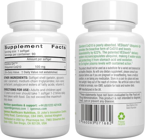 VESIsorb Ubiquinol-QH Advanced CoQ10 100mg, High Absorption 600% Bioavailability & Fast Sustained Action, 1-Month Supply, by Igennus in Kuwait