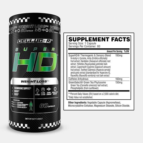 Cellucor Super HD for Men & Women - Enhance Focus and Increase Energy - Capsimax, Green Tea Extract, 160mg Caffeine & More 60 Servings in Saudi Arabia