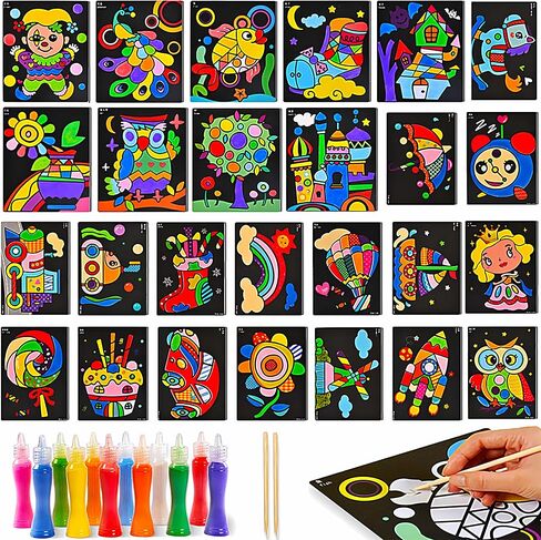 RivanPal Colorful Sand Art Kit Crafts, 26 Different Cartoons with 12 Colorful Sand, Sandblasting, Creative Educational DIY, Painting Art and Crafts in Kuwait