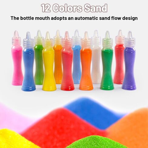 RivanPal Colorful Sand Art Kit Crafts, 26 Different Cartoons with 12 Colorful Sand, Sandblasting, Creative Educational DIY, Painting Art and Crafts in Kuwait