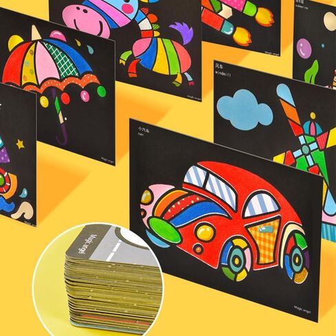 RivanPal Colorful Sand Art Kit Crafts, 26 Different Cartoons with 12 Colorful Sand, Sandblasting, Creative Educational DIY, Painting Art and Crafts in Kuwait