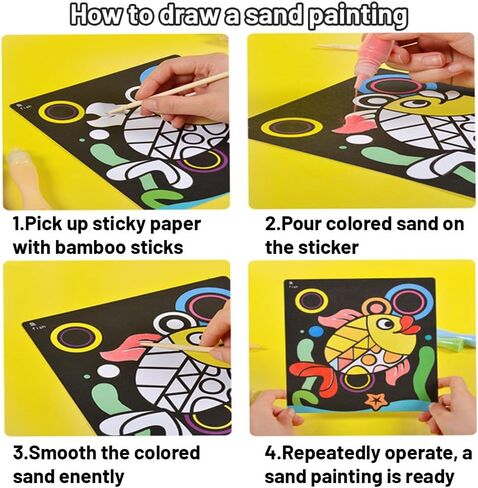 RivanPal Colorful Sand Art Kit Crafts, 26 Different Cartoons with 12 Colorful Sand, Sandblasting, Creative Educational DIY, Painting Art and Crafts in Kuwait