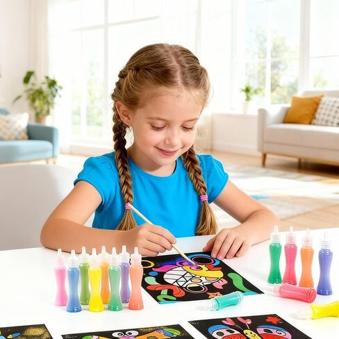 RivanPal Colorful Sand Art Kit Crafts, 26 Different Cartoons with 12 Colorful Sand, Sandblasting, Creative Educational DIY, Painting Art and Crafts in Kuwait