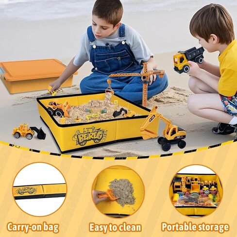 Construction Sensory Sand Kit - 42 PCS Building Set with 2lbs Magic Sand, 9 Construction Trucks, Foldable Roof Sandbox, Cranes, Road Signs & Tools | STEM Gift for Boys Ages 3-8 in Kuwait