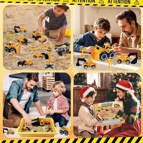 Construction Sensory Sand Kit - 42 PCS Building Set with 2lbs Magic Sand, 9 Construction Trucks, Foldable Roof Sandbox, Cranes, Road Signs & Tools | STEM Gift for Boys Ages 3-8 in Kuwait