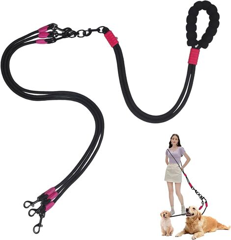 Double Dog Leash No Tangle, Adjustable Split Leads Three Pet Walking Leash with Comfortable Padded Handle for Three Dogs, Hands - Free Three Leashes for Small/Medium Pets (Black, Three Leashes) in Kuwait