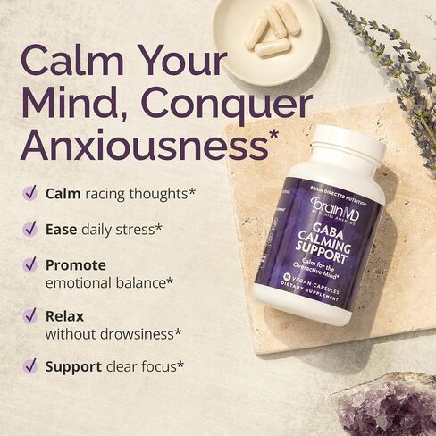 Dr Amen BrainMD GABA Calming Support - 90 Capsules - Promotes Relaxation - Contains Magnesium, Vitamin B6 & Lemon Balm - 90 Servings in Saudi Arabia