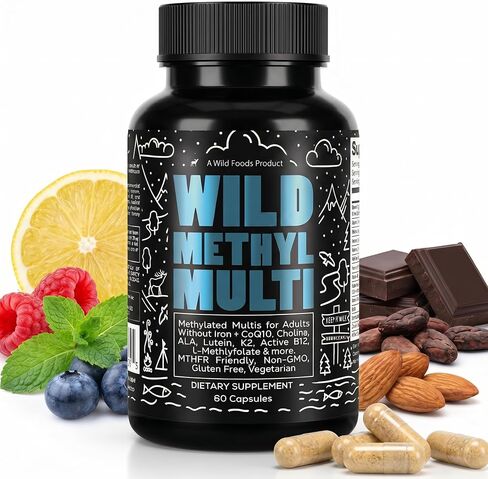 Wild Methylated Multivitamin for Women & Men | Daily Multi Vitamin | MTHFR Supplement Without Iron | Methylated B12, Folate, Vitamin C, A, K2, D, E, Choline, Biotin, ALA, CoQ10 & More (60 Capsules) in Saudi Arabia