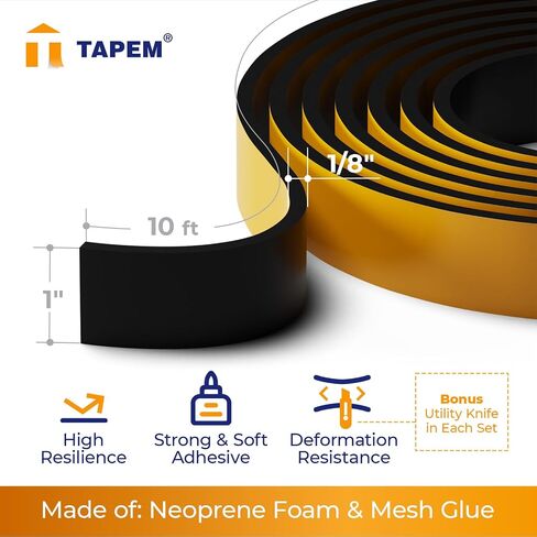 TAPEM مانع تسرب الطقس - لفتان مقاس 13 × 1/2 بوصة × 1/4 بوصة لكل منهما - شريط ختم الباب الأبيض - شريط إسفنجي من النيوبرين - شريط عازل ممتاز - عزل رغوي للأبواب والنوافذ والوصول إلى العلية والبوابات! in Kuwait