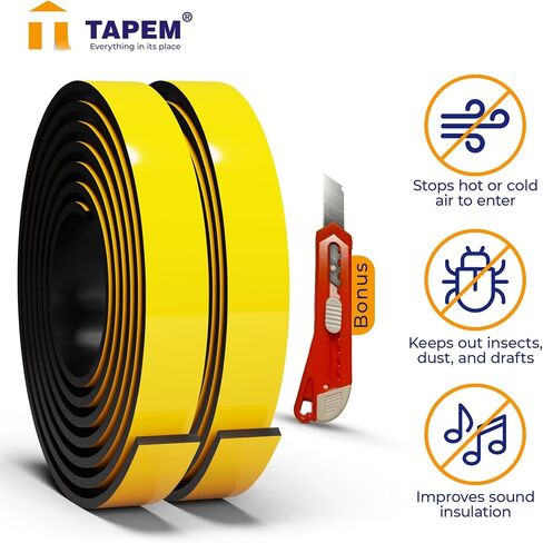 TAPEM مانع تسرب الطقس - لفتان مقاس 13 × 1/2 بوصة × 1/4 بوصة لكل منهما - شريط ختم الباب الأبيض - شريط إسفنجي من النيوبرين - شريط عازل ممتاز - عزل رغوي للأبواب والنوافذ والوصول إلى العلية والبوابات! in Kuwait