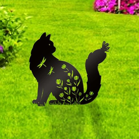 Bnesi Outdoor Cat Decorations, Floral Cat Memorial Grave Marker Yard Stake in Kuwait