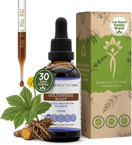 Secrets of the Tribe Goldenseal Root Tincture Alcohol-Free Extract, Goldenseal (Hydrastis Canadensis) Dried Root 2 oz in Kuwait