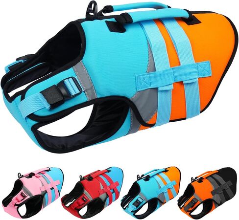 Kuoser Dog Life Jacket with Rescue Handle, High Flotation Dogs Swim Vest with Reflective Strips,Adjustable Dog Life Vest for Swimming, Boating, Pool&Beach, Doggy Lifejacket for Small Medium Large Dogs in Saudi Arabia