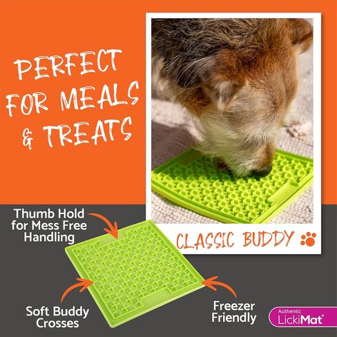 LickiMat Classic Buddy Slow Feeder for Dogs Lick Mat Boredom Anxiety Reducer Perfect for Food Treats Yogurt Liquid Food Peanut Butter Fun Alternative to a Slow Feed Dog Bowl, Green in Saudi Arabia