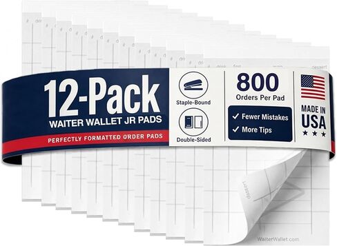 Jr. Pads | (12 Pack) Guest Check Pads | Double-Sided, Stapled, Perforated Restaurant Server Notepads | 100 Formated Sheets In Each 50 Page Order Pad | Ideal for Smaller Server Books (3" X 5") in Kuwait