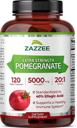 Zazzee Extra Strength Pomegranate 20:1 Extract, 40% Ellagic Acid, 500 mg, 120 Vegan Capsules, Immune and Antioxidant Support, Non-GMO and All-Natural in Kuwait