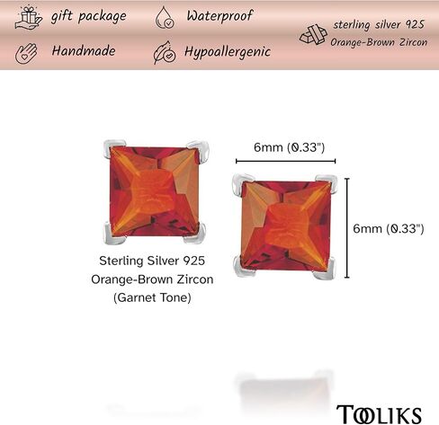Tooliks- Sterling Silver 925 Brown Zircon Stud Earrings - Delicate Basic Stone Post Earrings - Size 5mm in Kuwait