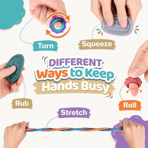 LESONG 50 Pack Sensory Fidget Set Bulk - Fidget Stones, Sensory Ring, Finger Spinner Rings, Stretchy Noodles for Stress Kids Adults, Quiet Autism Sensory Toys for Classroom Prizes, Party Favors in Kuwait