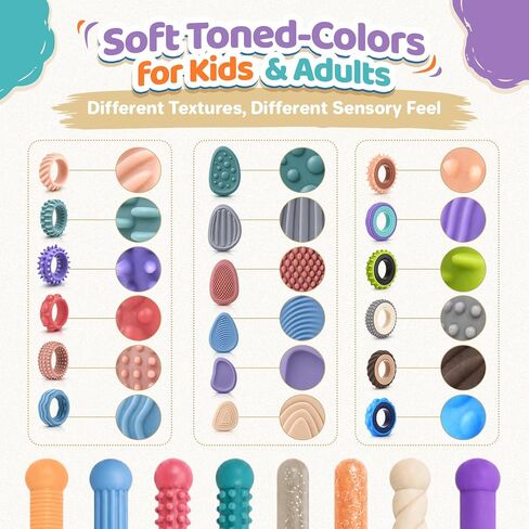 LESONG 50 Pack Sensory Fidget Set Bulk - Fidget Stones, Sensory Ring, Finger Spinner Rings, Stretchy Noodles for Stress Kids Adults, Quiet Autism Sensory Toys for Classroom Prizes, Party Favors in Kuwait