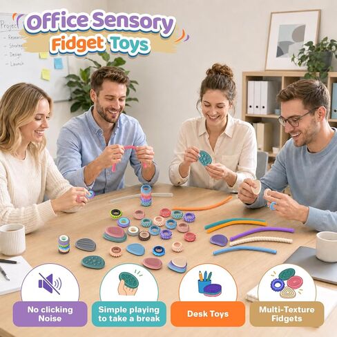 LESONG 50 Pack Sensory Fidget Set Bulk - Fidget Stones, Sensory Ring, Finger Spinner Rings, Stretchy Noodles for Stress Kids Adults, Quiet Autism Sensory Toys for Classroom Prizes, Party Favors in Kuwait