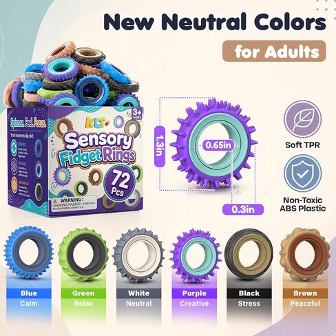 KLT Fidget Toys Bulk for Adult: 72 Pack Textured Spinner Rings Bulk - Quiet Fidget Classroom Prizes - School Rewards for Students - Small Sensory Tools for Autism Calm Focus in Saudi Arabia