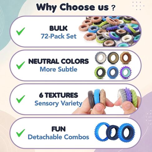 KLT Fidget Toys Bulk for Adult: 72 Pack Textured Spinner Rings Bulk - Quiet Fidget Classroom Prizes - School Rewards for Students - Small Sensory Tools for Autism Calm Focus in Saudi Arabia