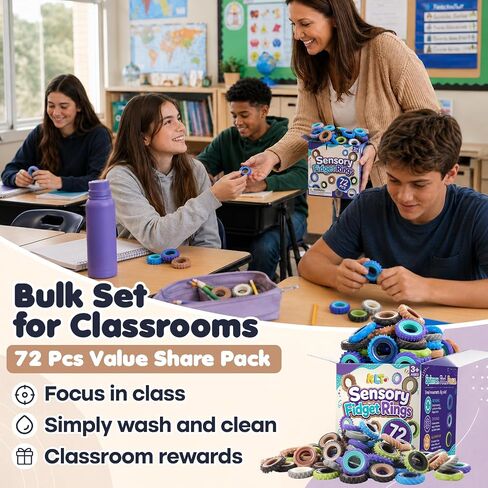 KLT Fidget Toys Bulk for Adult: 72 Pack Textured Spinner Rings Bulk - Quiet Fidget Classroom Prizes - School Rewards for Students - Small Sensory Tools for Autism Calm Focus in Saudi Arabia