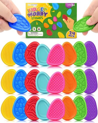 LESONG Fidget Toys Bulk for Kids: 24 Pack Textured Worry Stones in Kuwait
