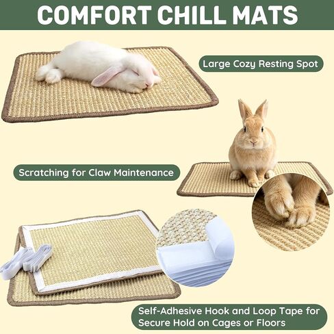 LECHONG Rabbit Toys, Natural Bunny Chew Toys with Sisal Scratch Nesting Mats Pads, Enrichment Toys for Bunnies Boredom, Suitable for Rabbits, Guinea Pigs, Chinchilla Hutch Cage Indoor Outdoor Use in Saudi Arabia