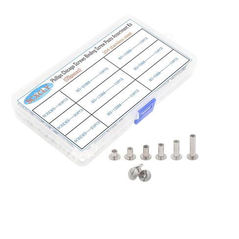 SCXCLY 120pcs Chicago Screws Binding Screw Posts Assortment Kit, 6 Sizes(M5 x 6/10/15/25/30/45mm), 304 Stainless Steel in Saudi Arabia