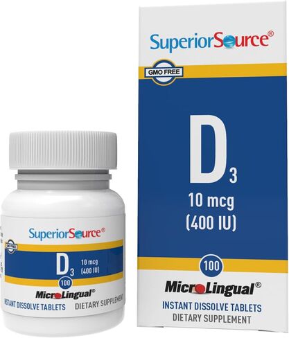 Superior Source Vitamin D3 1000 IU, Quick Dissolve MicroLingual Tablets, 100 Count, Helps Promote Strong Bones and Teeth, Immune Support, Helps Maintain Healthy Muscle Function, Non-GMO in Kuwait