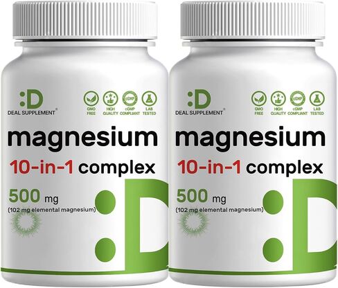 Magnesium Complex Supplement 500mg, 240 Veggie Capsules – 10 in 1 Blend with Glycinate, Citrate, Malate, & More – Chelated for Easy Absorption – Muscle, Joint, & Relaxation Support in Kuwait