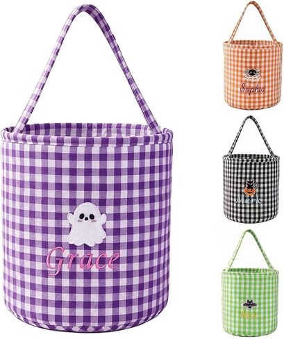 Personalized Halloween Candy Bag with Embroidered Name Custom Trick or Treat Bucket for Kids Reusable Fabric Halloween Basket Cute for Boys Girls Halloween Party Supplies in Kuwait