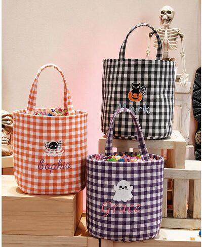 Personalized Halloween Candy Bag with Embroidered Name Custom Trick or Treat Bucket for Kids Reusable Fabric Halloween Basket Cute for Boys Girls Halloween Party Supplies in Kuwait