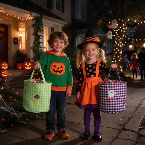 Personalized Halloween Candy Bag with Embroidered Name Custom Trick or Treat Bucket for Kids Reusable Fabric Halloween Basket Cute for Boys Girls Halloween Party Supplies in Kuwait