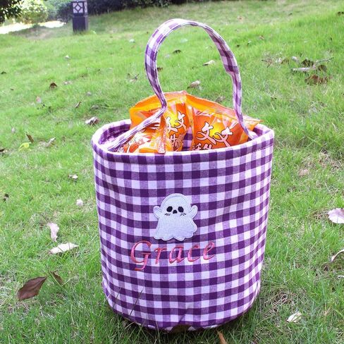 Personalized Halloween Candy Bag with Embroidered Name Custom Trick or Treat Bucket for Kids Reusable Fabric Halloween Basket Cute for Boys Girls Halloween Party Supplies in Kuwait