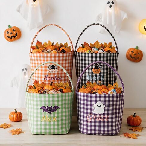 Personalized Halloween Candy Bag with Embroidered Name Custom Trick or Treat Bucket for Kids Reusable Fabric Halloween Basket Cute for Boys Girls Halloween Party Supplies in Kuwait