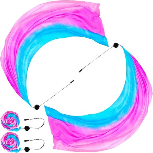 Jenaai 4 Sets Silk Veil Poi with Balls, Bright Color 78.74 x 31.5 Inches in Kuwait
