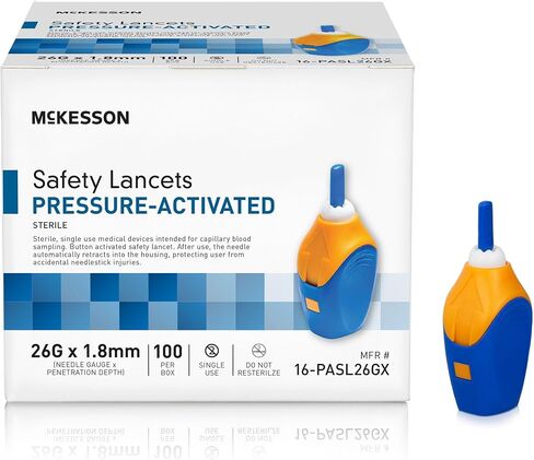 McKesson Safety Lancet, Retractable, Pressure-Activated Finger Device, Sterile - Ideal for Blood Testing - Single Use, 30 Gauge, 1.5mm Depth, 100 Count, 1 Pack in Saudi Arabia