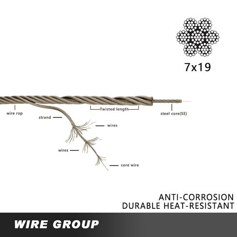 HONYTA 500FT 316 Stainless Steel Wire Rope, Stainless Steel Decking Railing 3/16 inch with 1 x 19 Strands Construction, 4270lbs Breaking Strength Wire Rope Marine Grade for Rail, Deck, Clothesline and DIY Balustrade in Kuwait