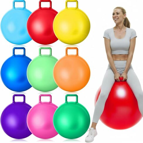 MeOoeck 9 PCS Hopper Ball Carnival لعبة خارجية 22 بوصة قفز كرة نطاط في الهواء الطلق مع مقابض ومضخة الهواء لألعاب المدارس الرياضية (متعدد الألوان) in Kuwait